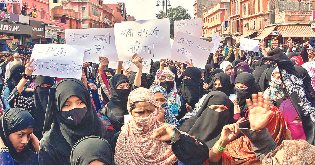 Girl students protest against MLA Balmukund Acharya over hijab row